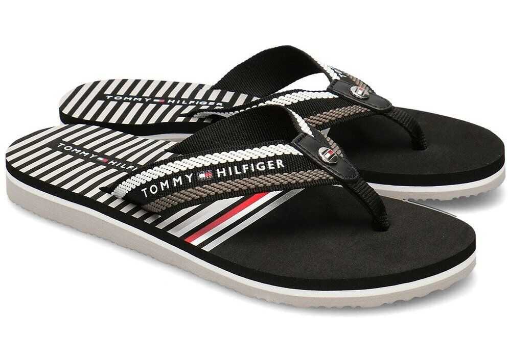 Slapi Tommy Hilfiger Stripy Flat Beach Czarny Femei Boutique