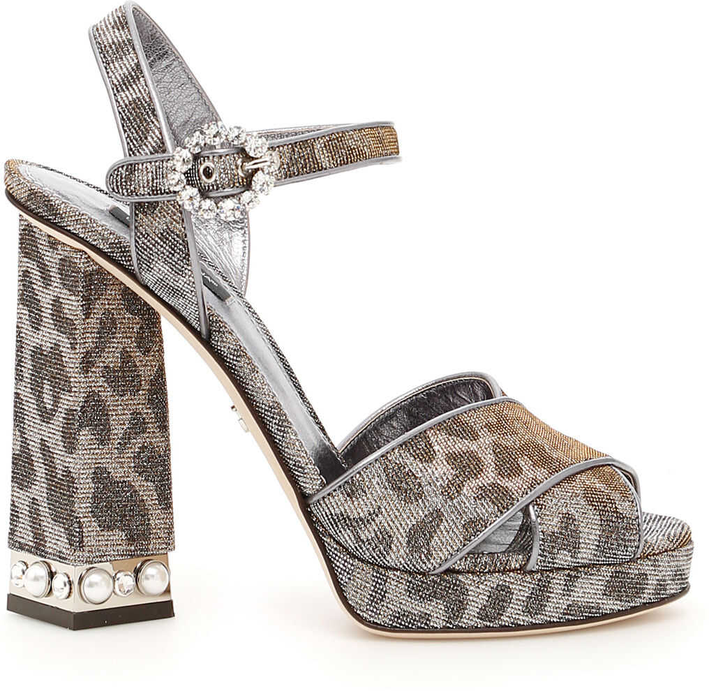 Dolce & Gabbana Leopard Print Lurex Keira Sandals ORO ARGENTO