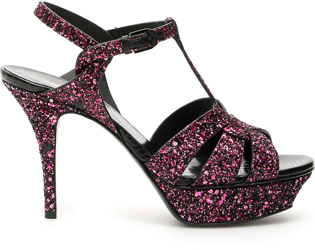 Saint Laurent Glitter Tribute Sandals NERO FUSHIA FLASH