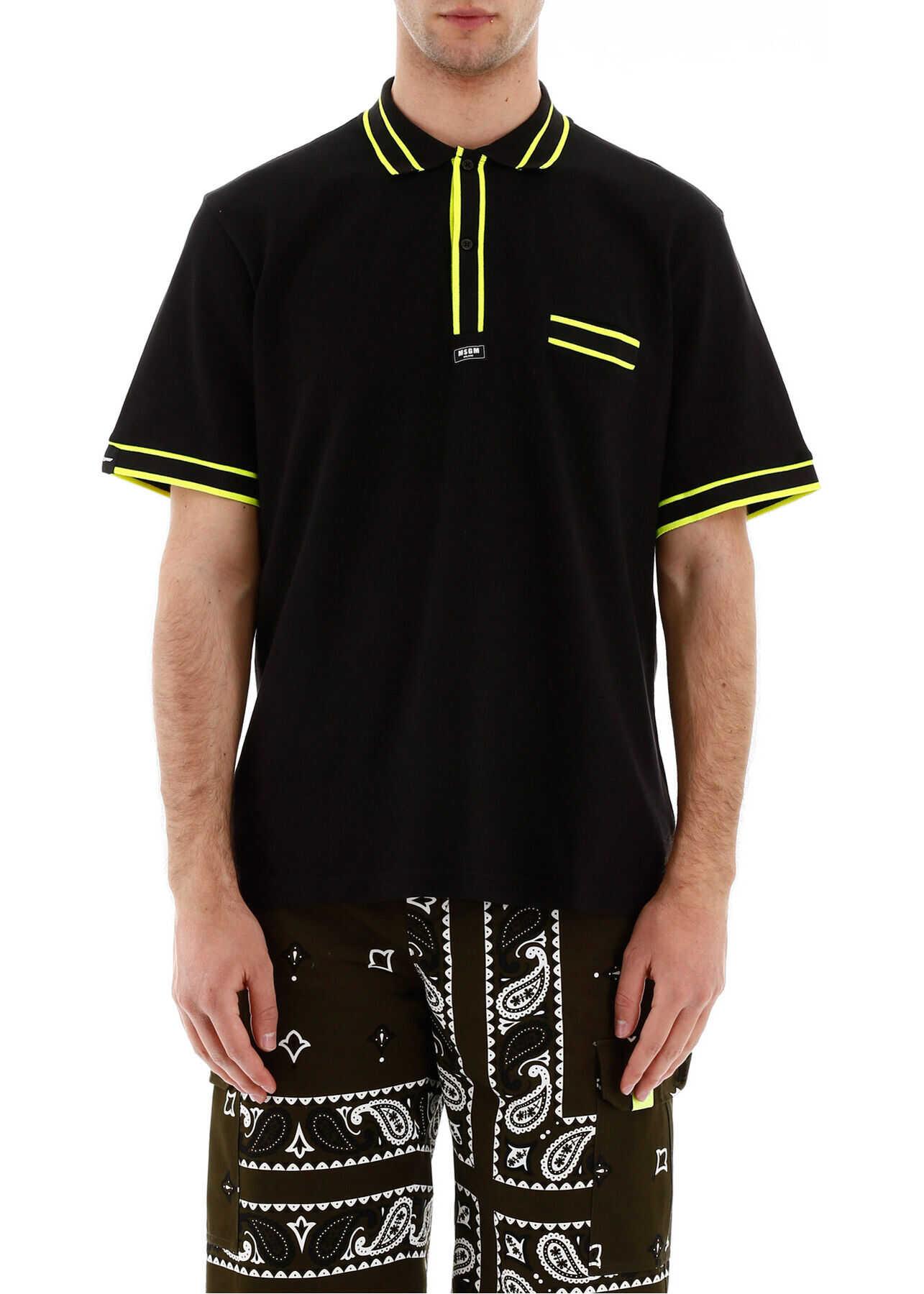MSGM Polo Shirt With Neon Piping 2840MM191 207167 NERO