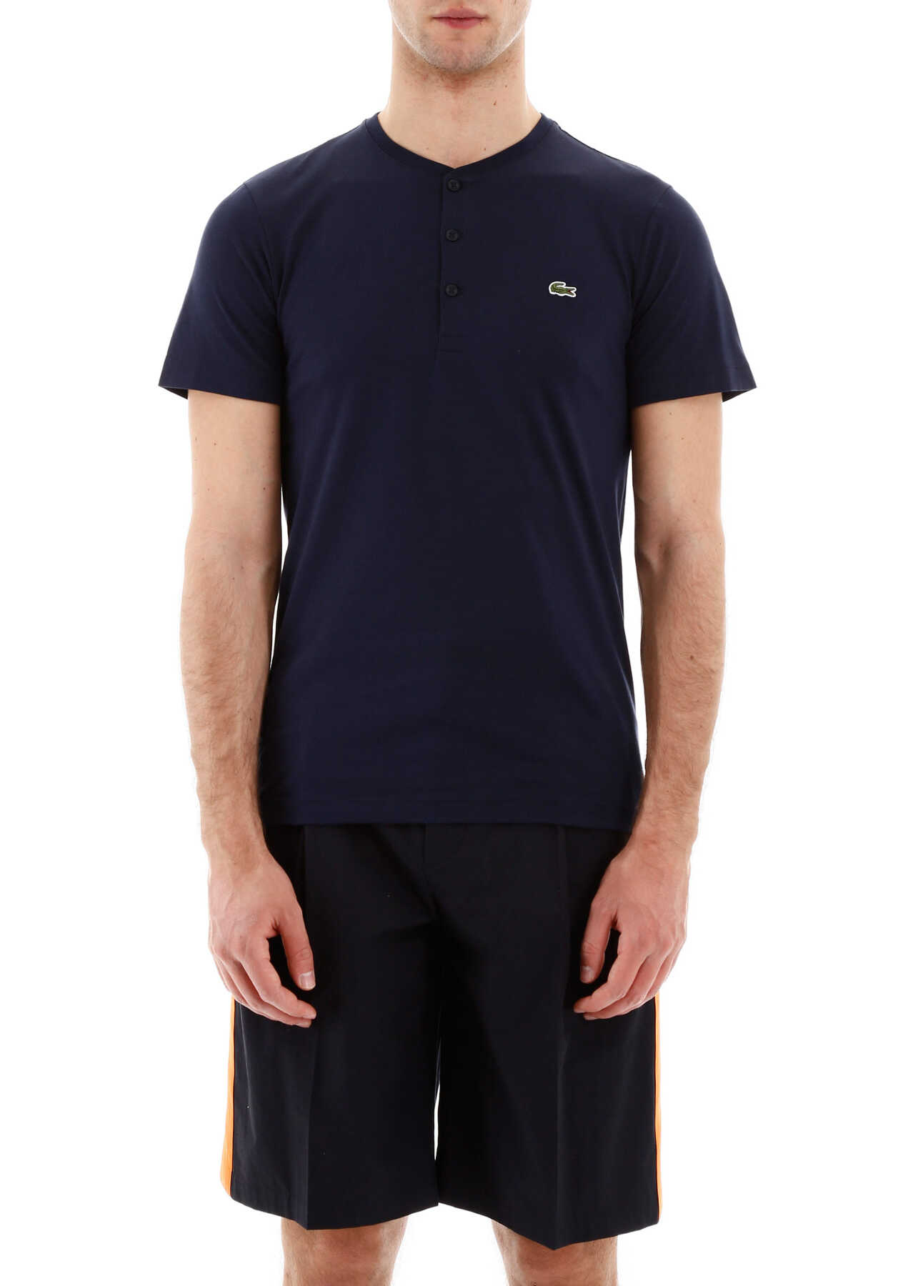 Lacoste Henley T-Shirt With Logo Patch TH0884 AB MARINE