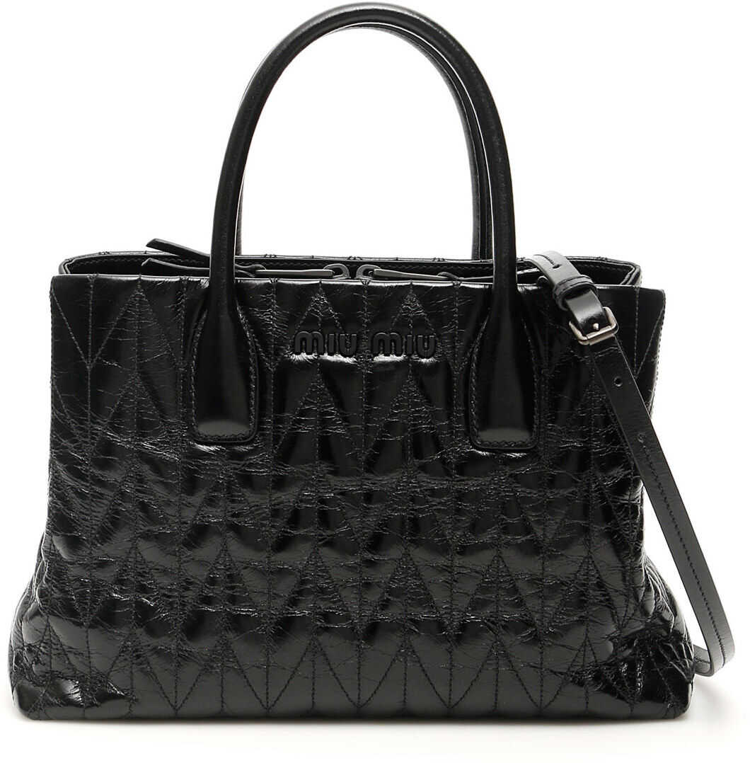 Miu Miu Quilted Shine Calfskin Tote Bag NERO