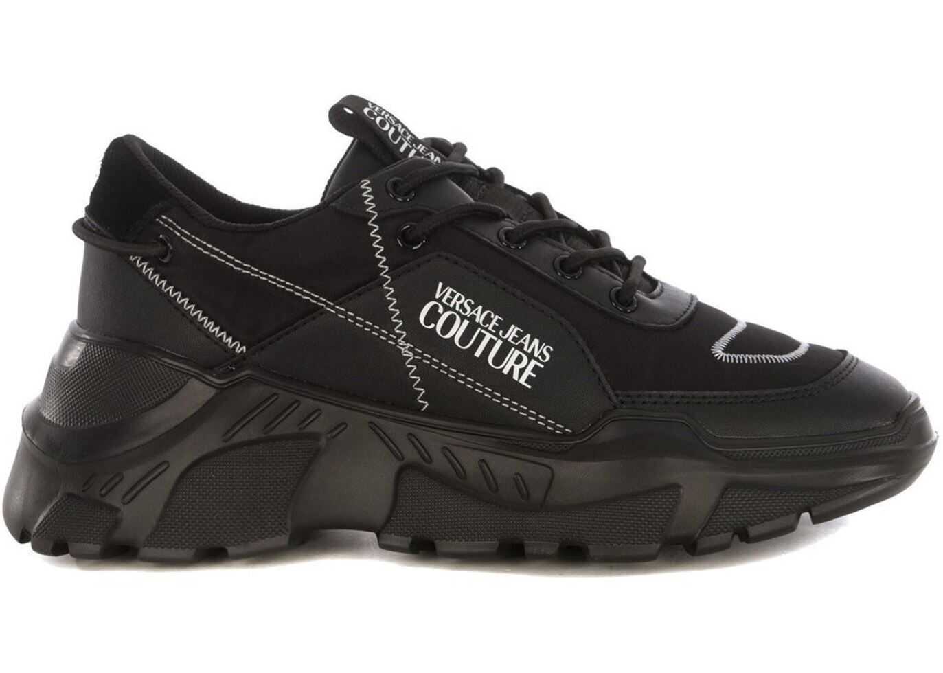 Versace Jeans Couture White Logo Sneakers In Black Black