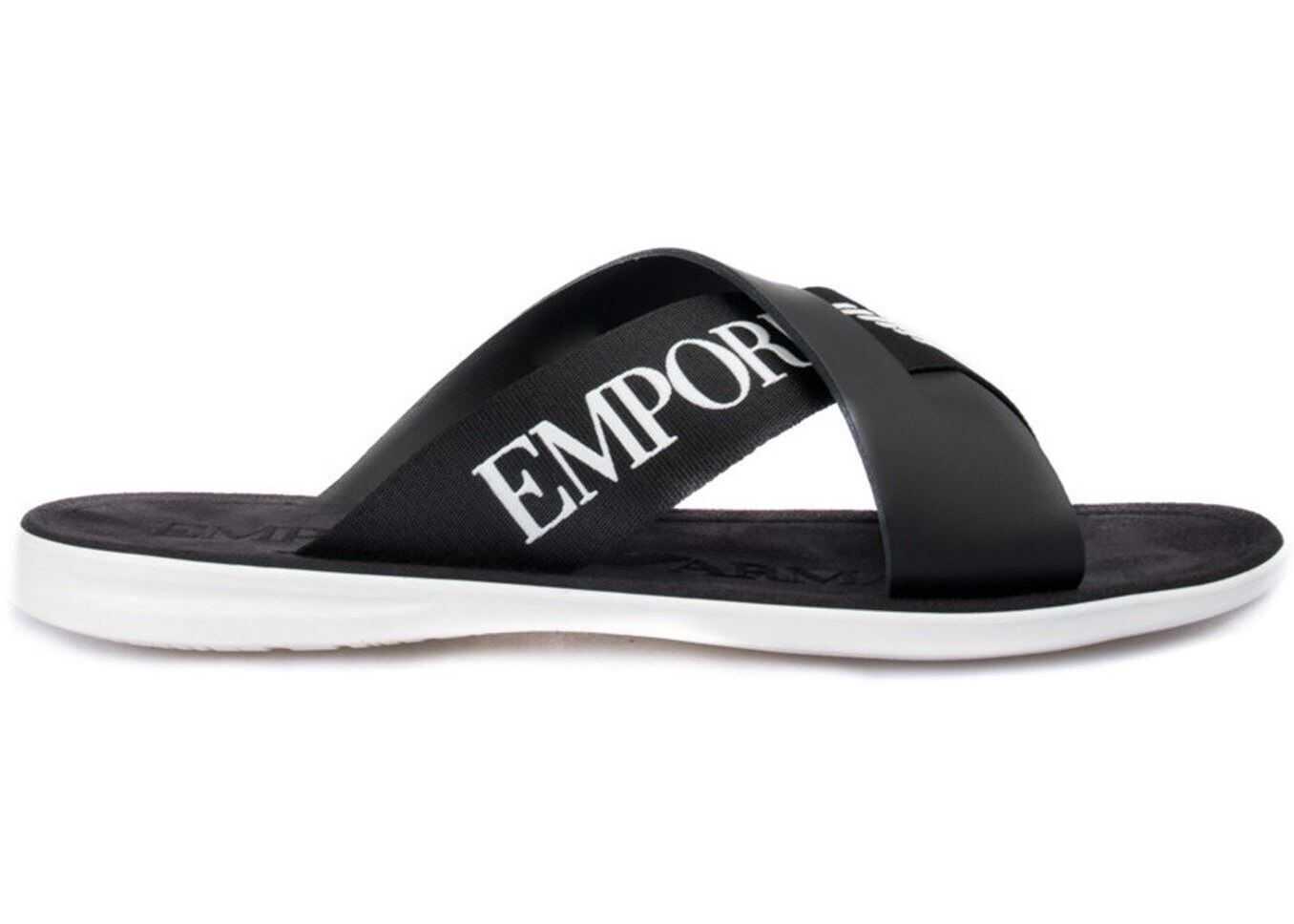 Emporio Armani Branded Upper Sliders In Black Black