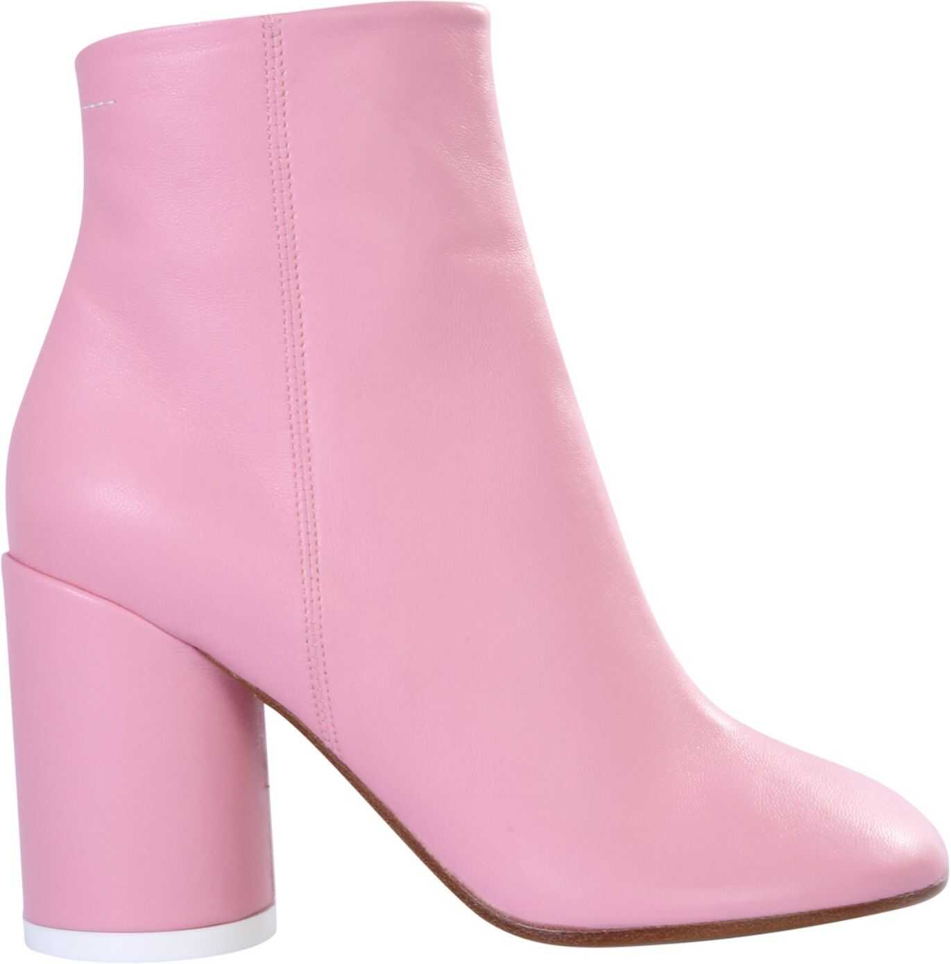 MM6 Maison Margiela Leather Ankle Boots With "6" Heel PINK