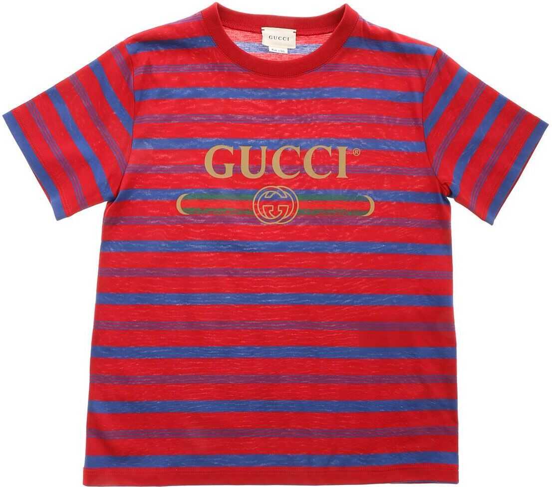 Gucci Blue Print T-Shirt In Cherry Red Red