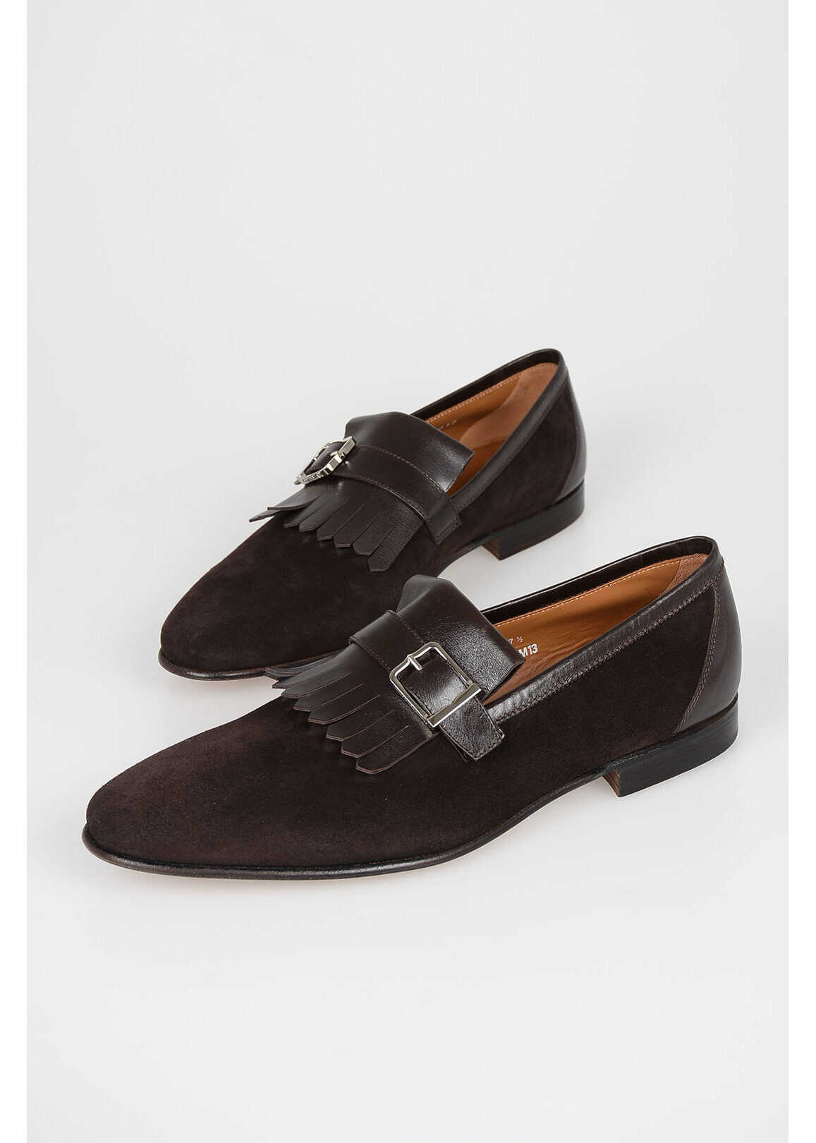 CORNELIANI Suede Leather Frilled Loafer BROWN