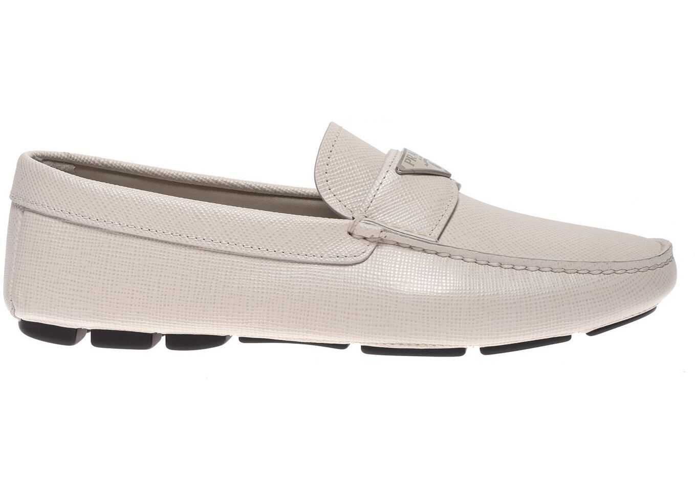 Prada Leather Loafers In Talc Color White