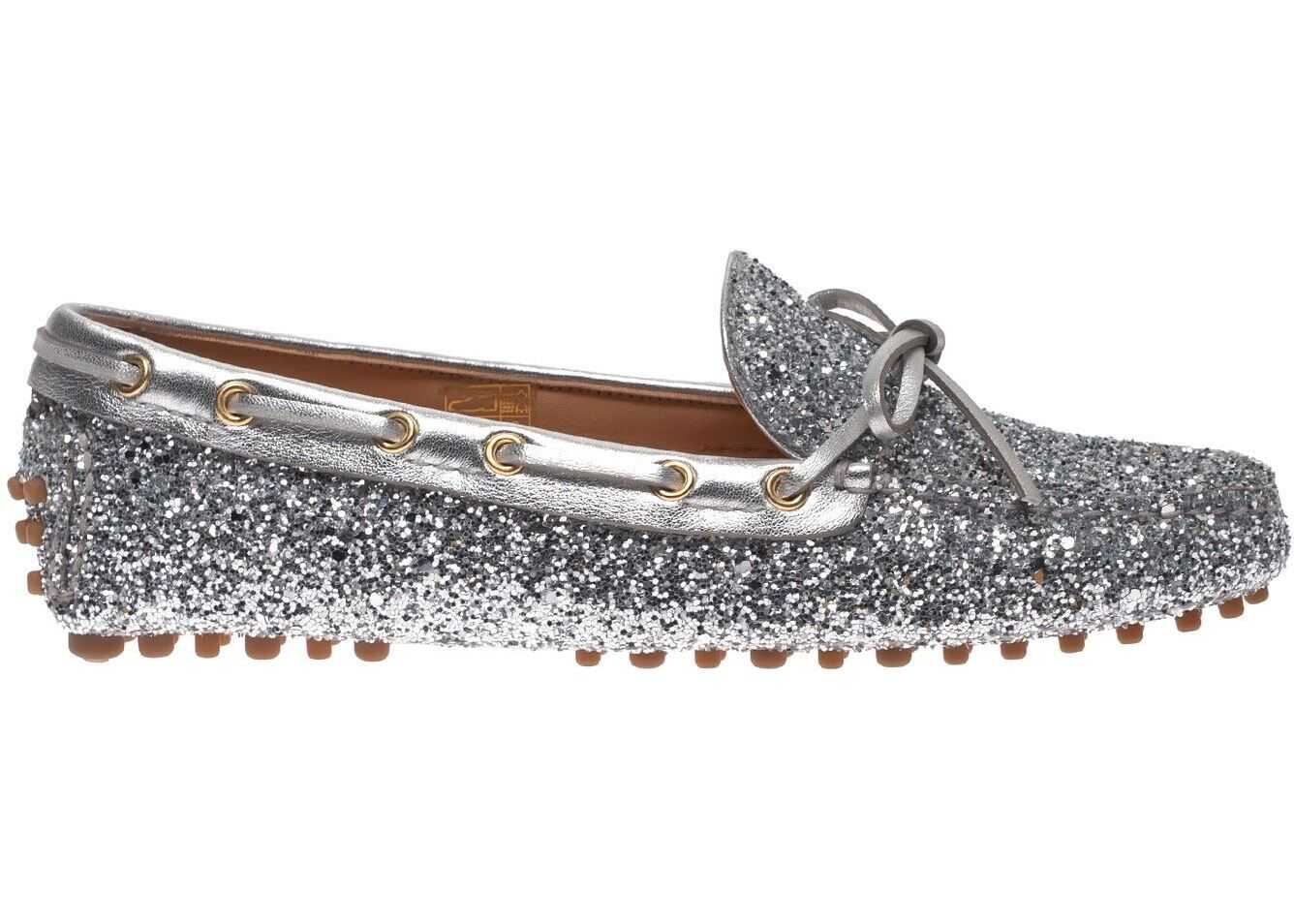 Car Shoe Glitter Loafers In Silver Color Silver