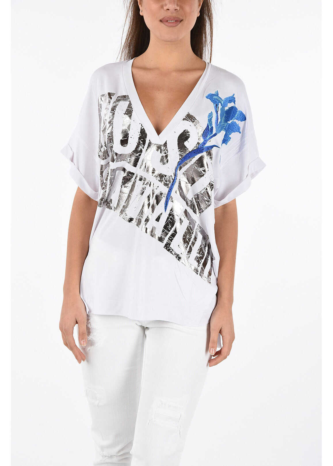 Just Cavalli Printed V-necked T-shirt* WHITE