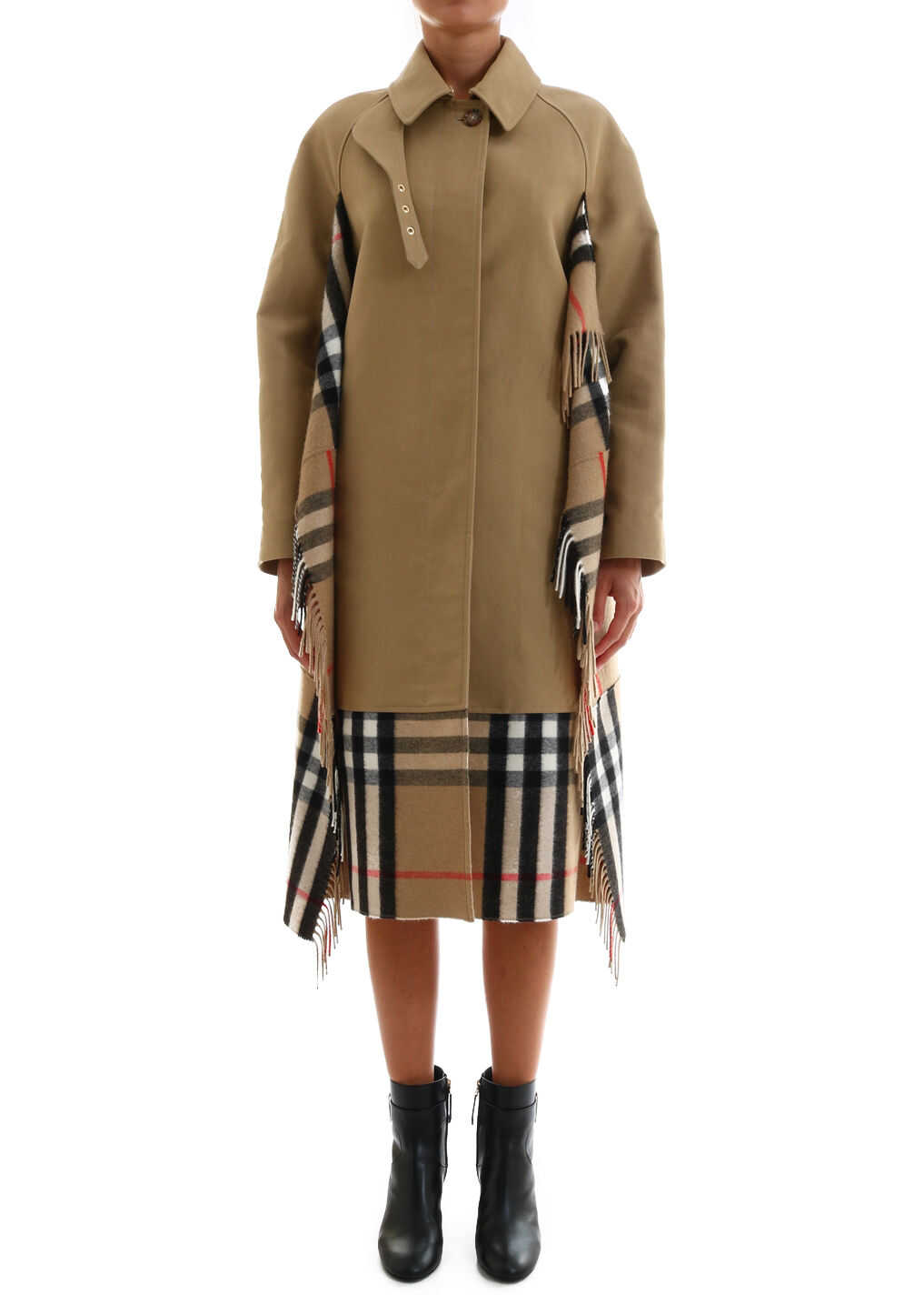 Burberry Car Coat In Gabardine With Scarf Beige