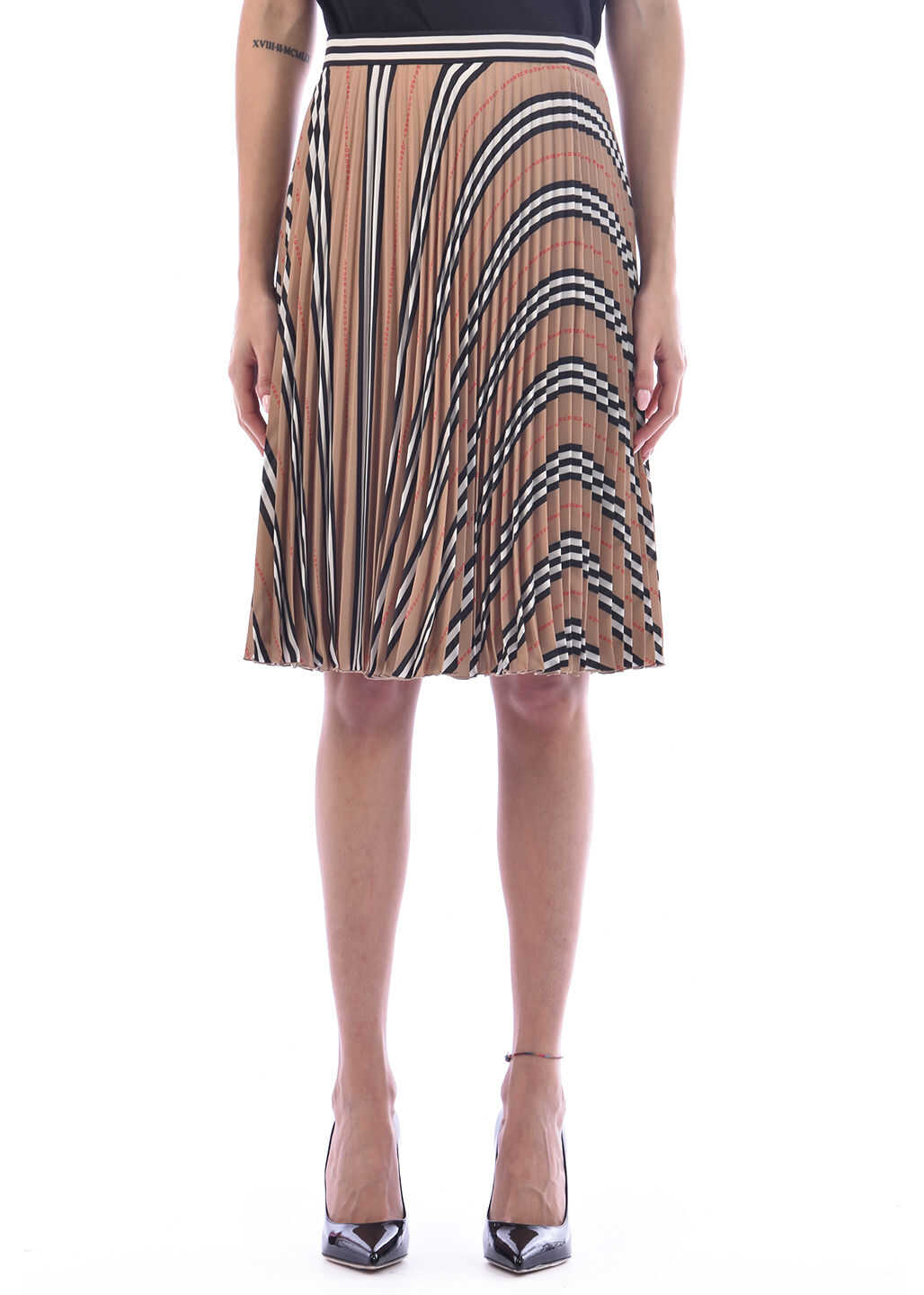 Burberry Pleated Crepe Skirt Beige