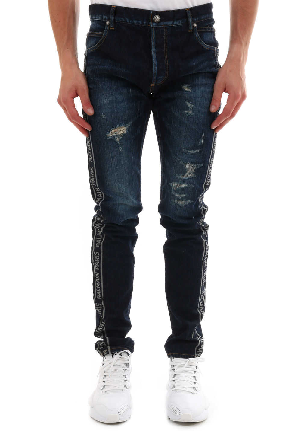 Balmain Logo Jeans Slim Blue