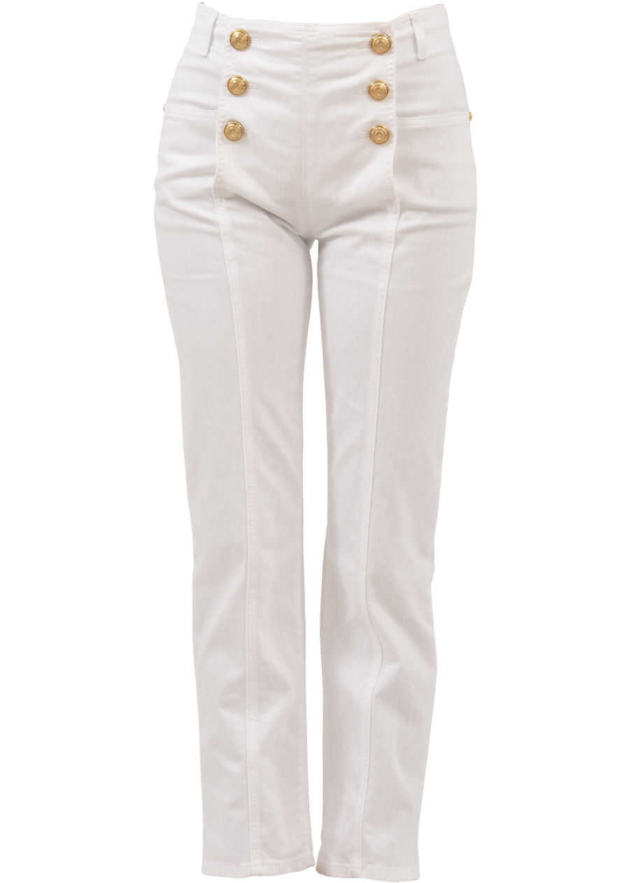 Balmain Gold Buttons Jeans 135463 124K White