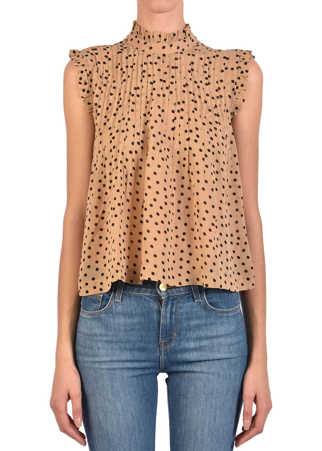 Ganni Polka Dots Top Black Beige