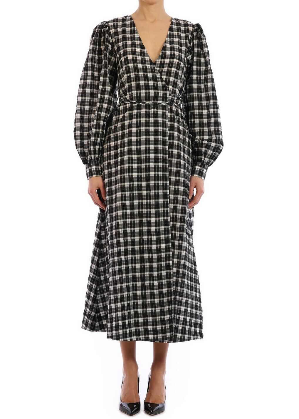 Ganni Long Checked Dress Black