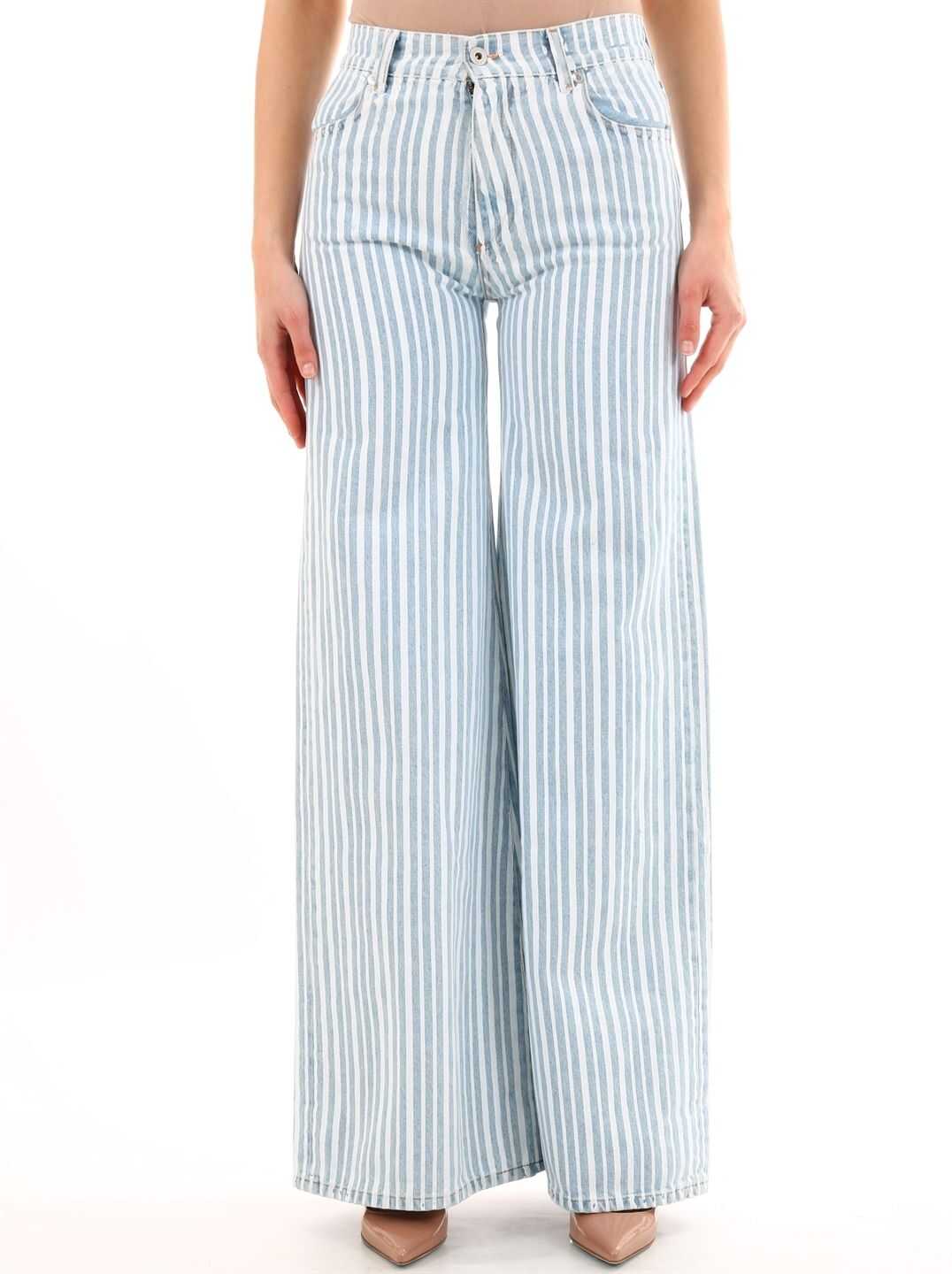 Off-White Striped Palazzo Pants Light Blue