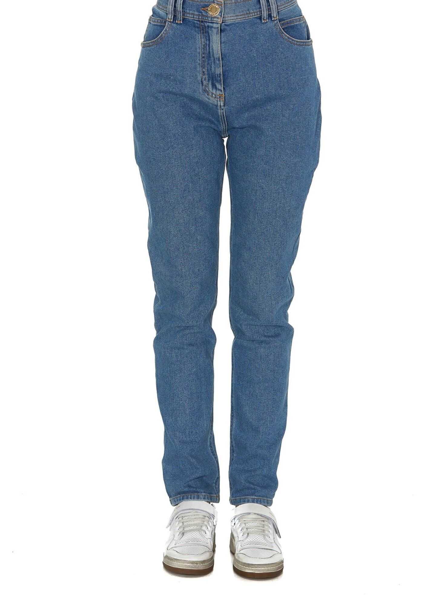 Balmain High Rise Monogram Jeans Blue