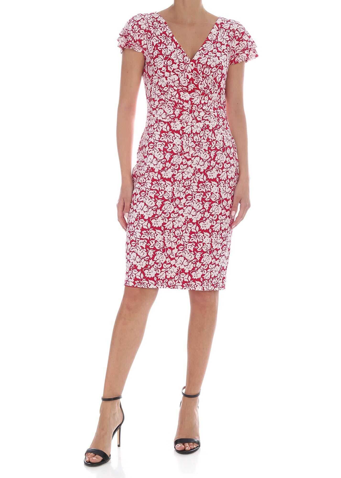 Floral Printed Knee-Length Dress In Magenta Red