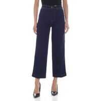 Blugi drepti Contrasting Stitching Crop Jeans In Blue Femei