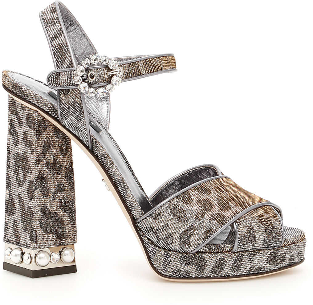 Dolce & Gabbana Leopard Print Lurex Keira Sandals* ORO ARGENTO