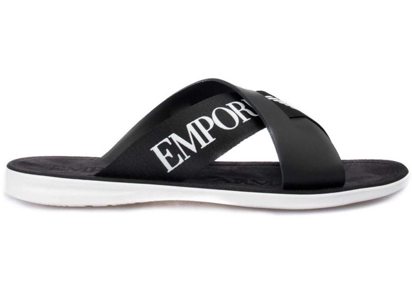 Emporio Armani Branded Upper Sliders In Black* Black