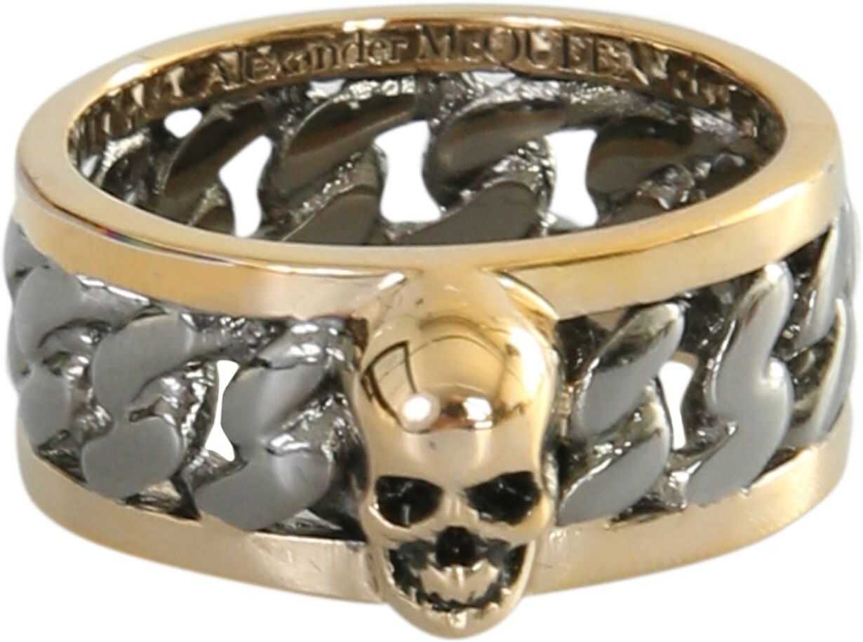 Alexander McQueen Skull Ring And Chain GOLD