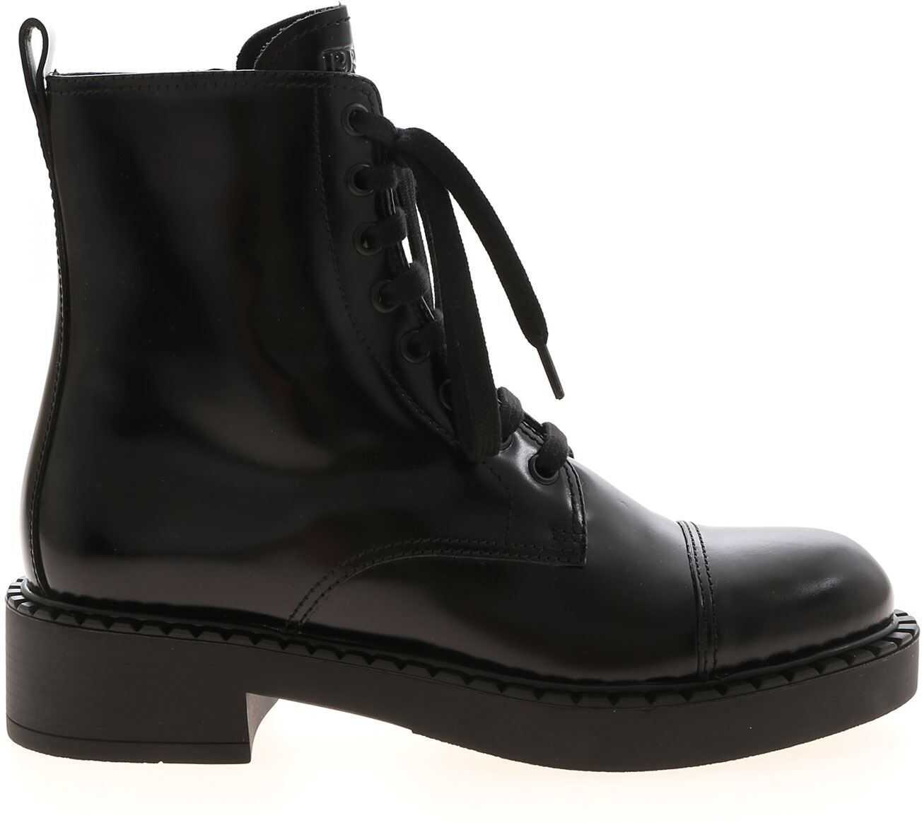 Prada Shiny Ankle Boots In Black Black