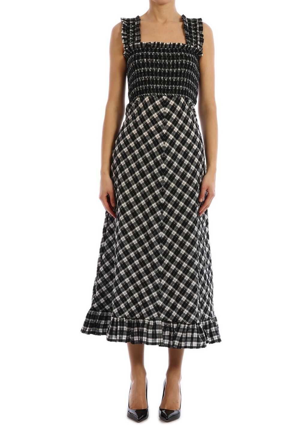 Ganni Long Checked Dress Black