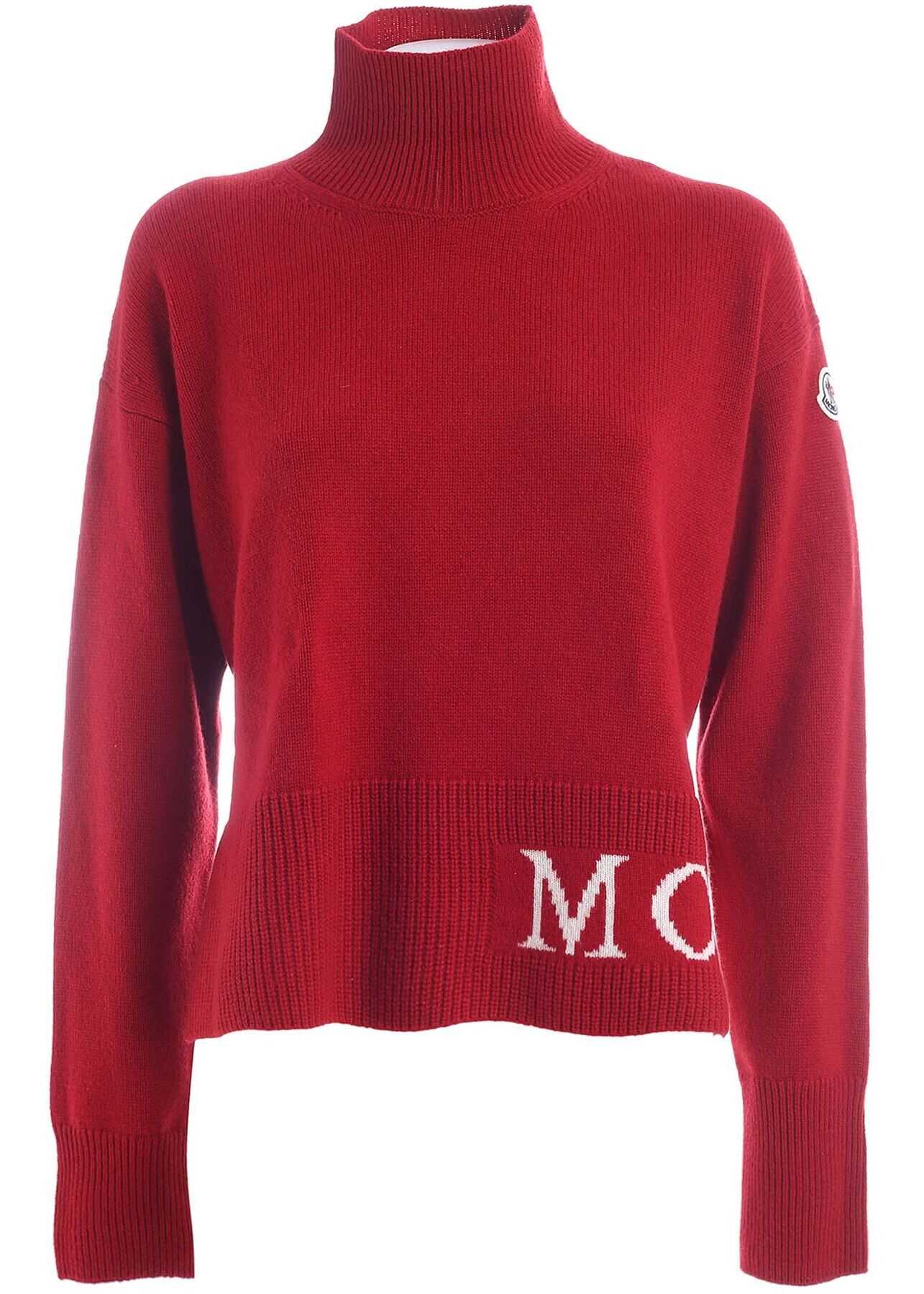 Moncler White Logo Turtleneck In Red Red