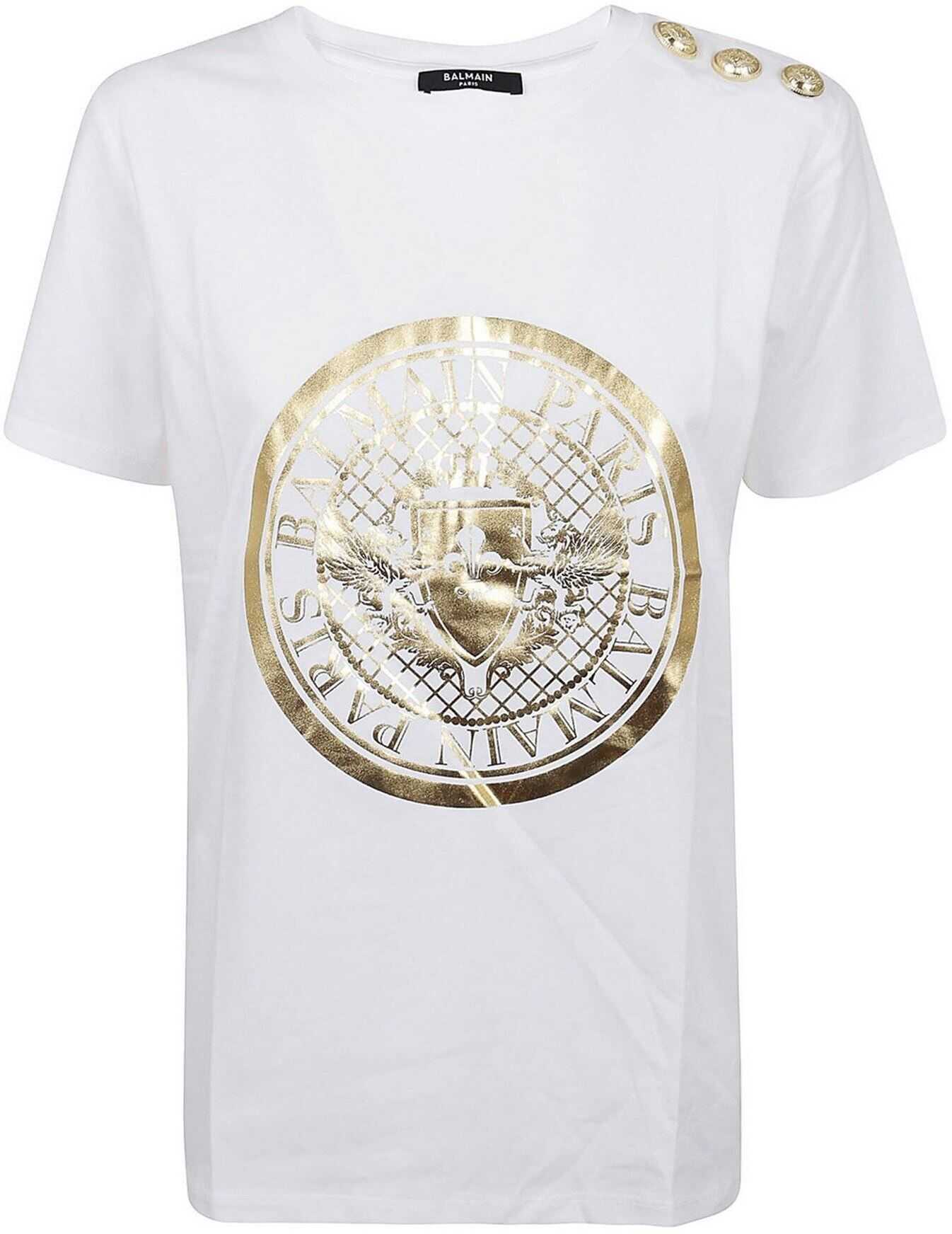 Balmain Golden Medallion Print T-Shirt In White White