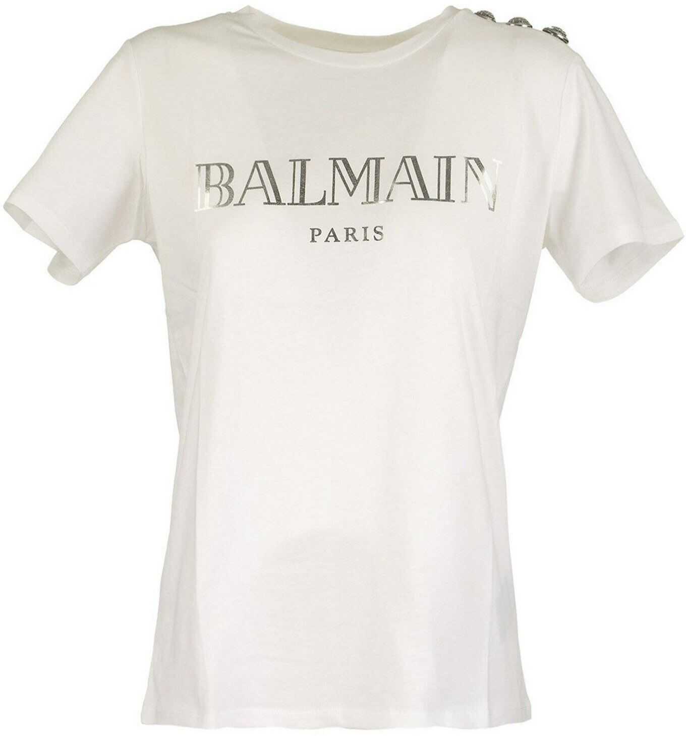 Balmain Logo Print And Buttons T-Shirt In White White