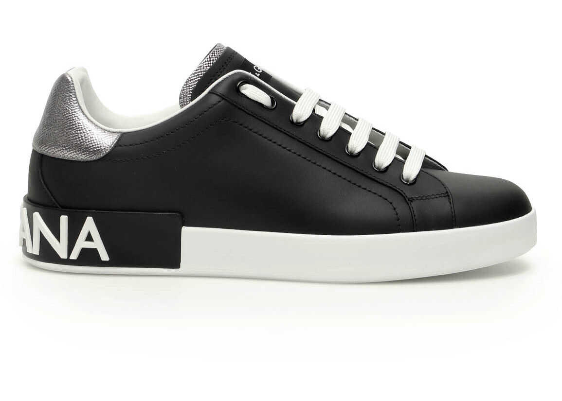 Dolce & Gabbana Portofino Leather Sneakers NERO ARGENTO