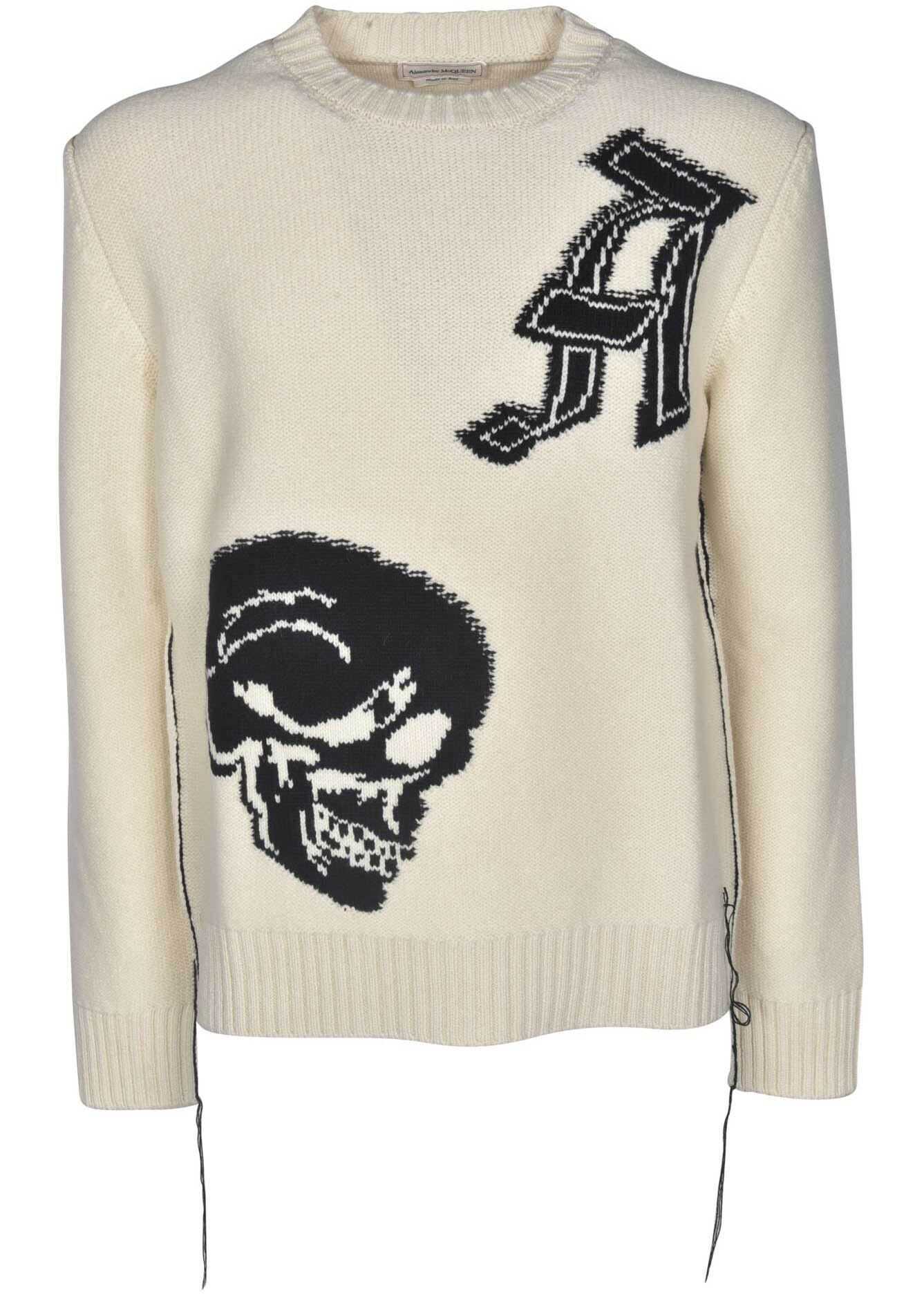 Alexander McQueen Gothic Skull Pullover In Ivory And Black White