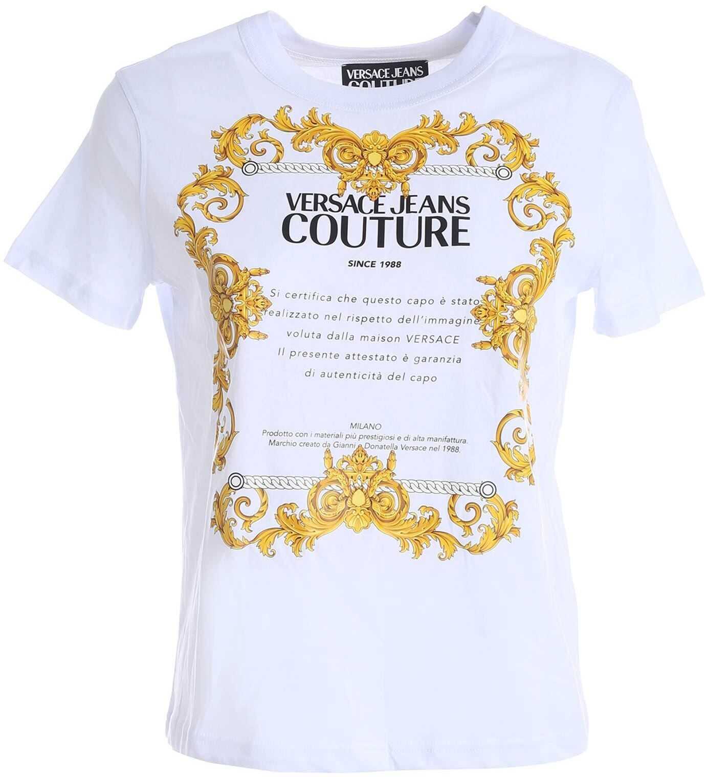 Versace Jeans Couture Gold Baroque Label Print T-Shirt In White White