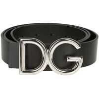 Curele Black Leather Belt Featuring Silver D&G Buckle Barbati