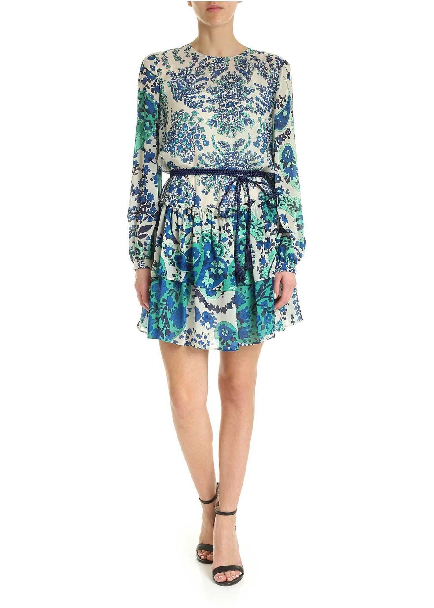 Twin-set Simona Barbieri Printed Viscose Dress In Shades Of Blue* Blue