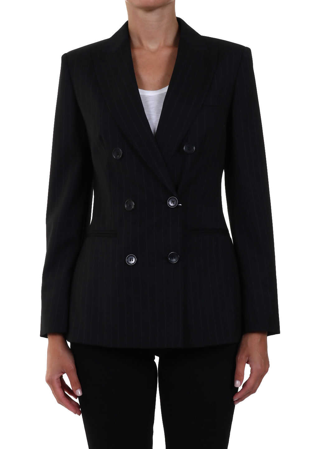 Max Mara Pinstripe Wool Jacket Black