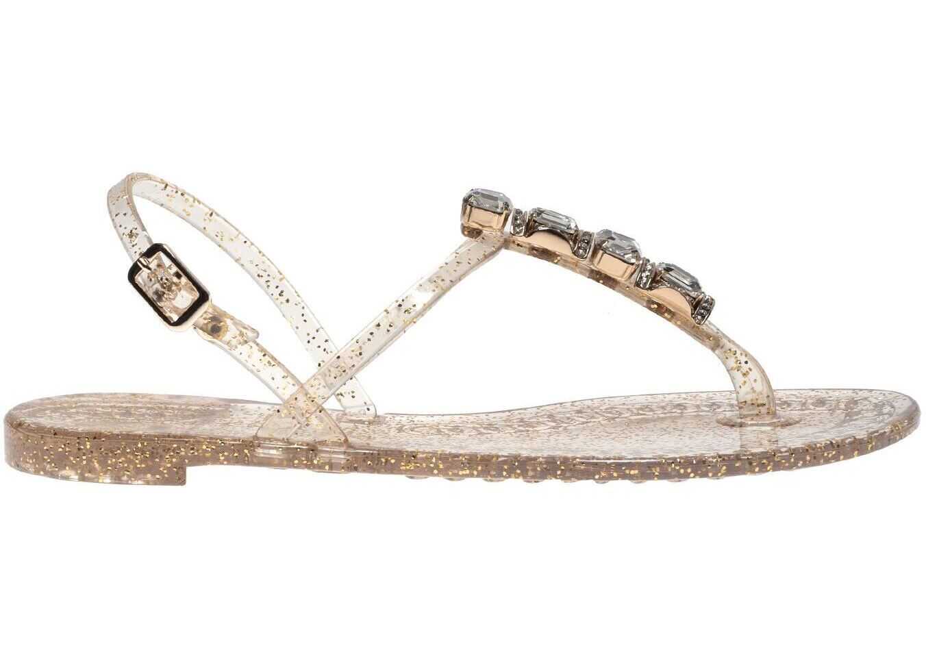Casadei Clear Flat Sandals With Gold Glitter* Transparent