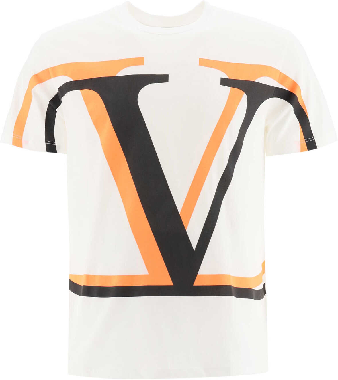 Valentino Garavani Vlogo Shadow Print T-Shirt BIANCO LOGO NERO OMBRA ORANGE FLUO