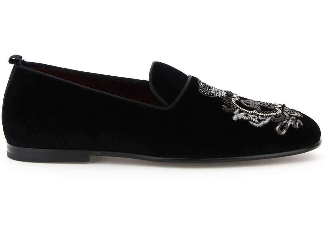 Dolce & Gabbana Vaticano Velvet Slippers A50422 AU442 NERO CANNA DI FUCILE