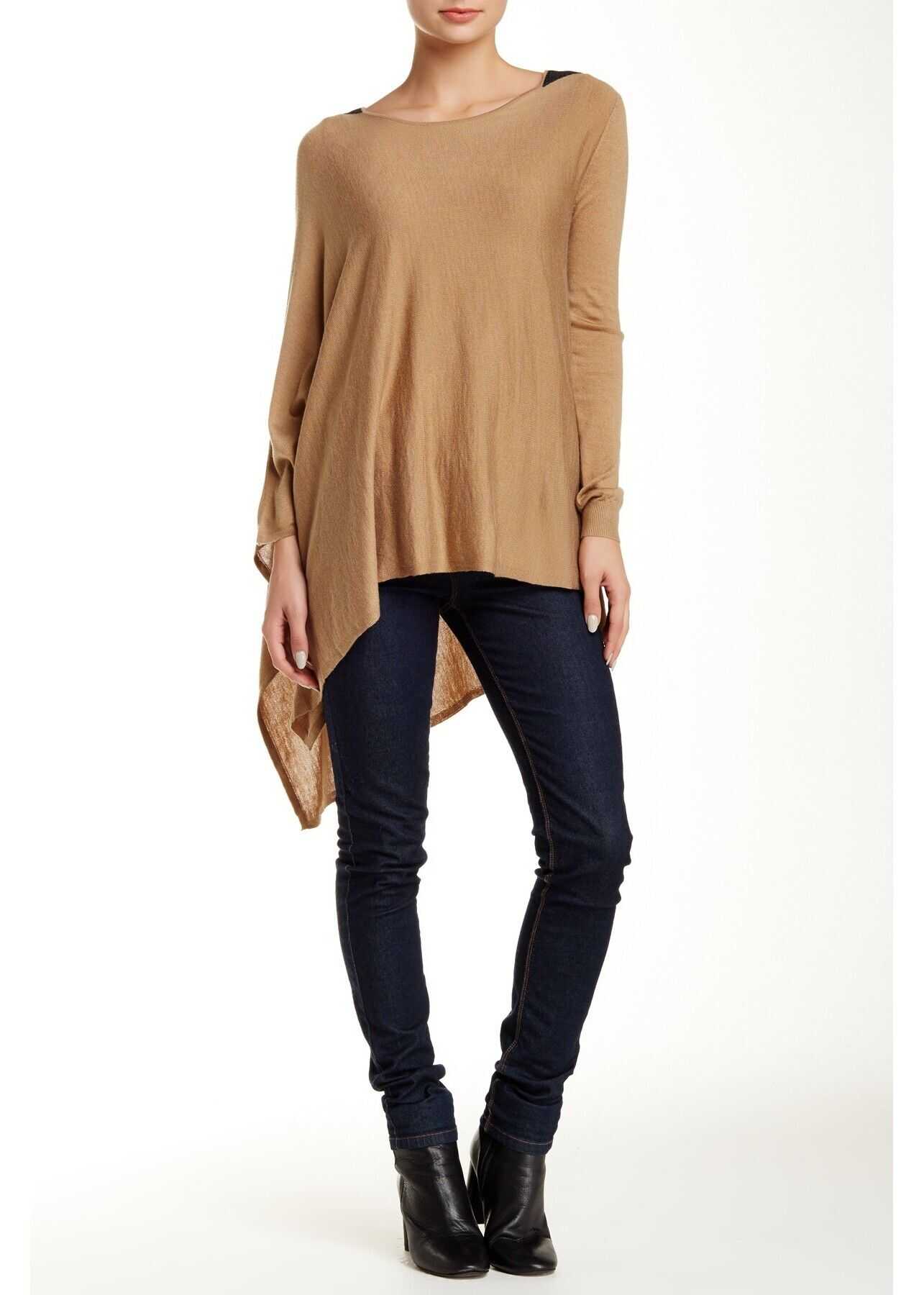 One Grey Day Jet Genuine Leather Trim Asymmetrical Sweater* SAND