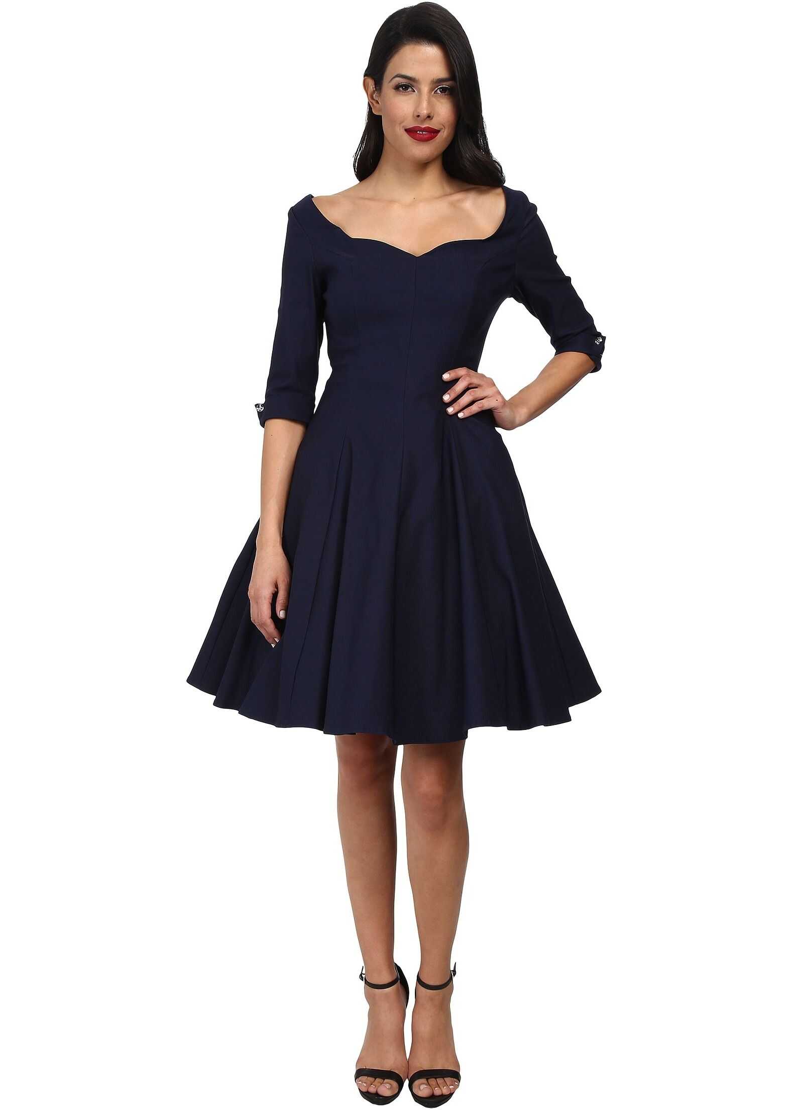 Unique Vintage Three-Quarter Sleeve Grace Swing Dress* Navy