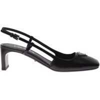Pantofi cu toc Branded Leather Slingbacks In Black Femei