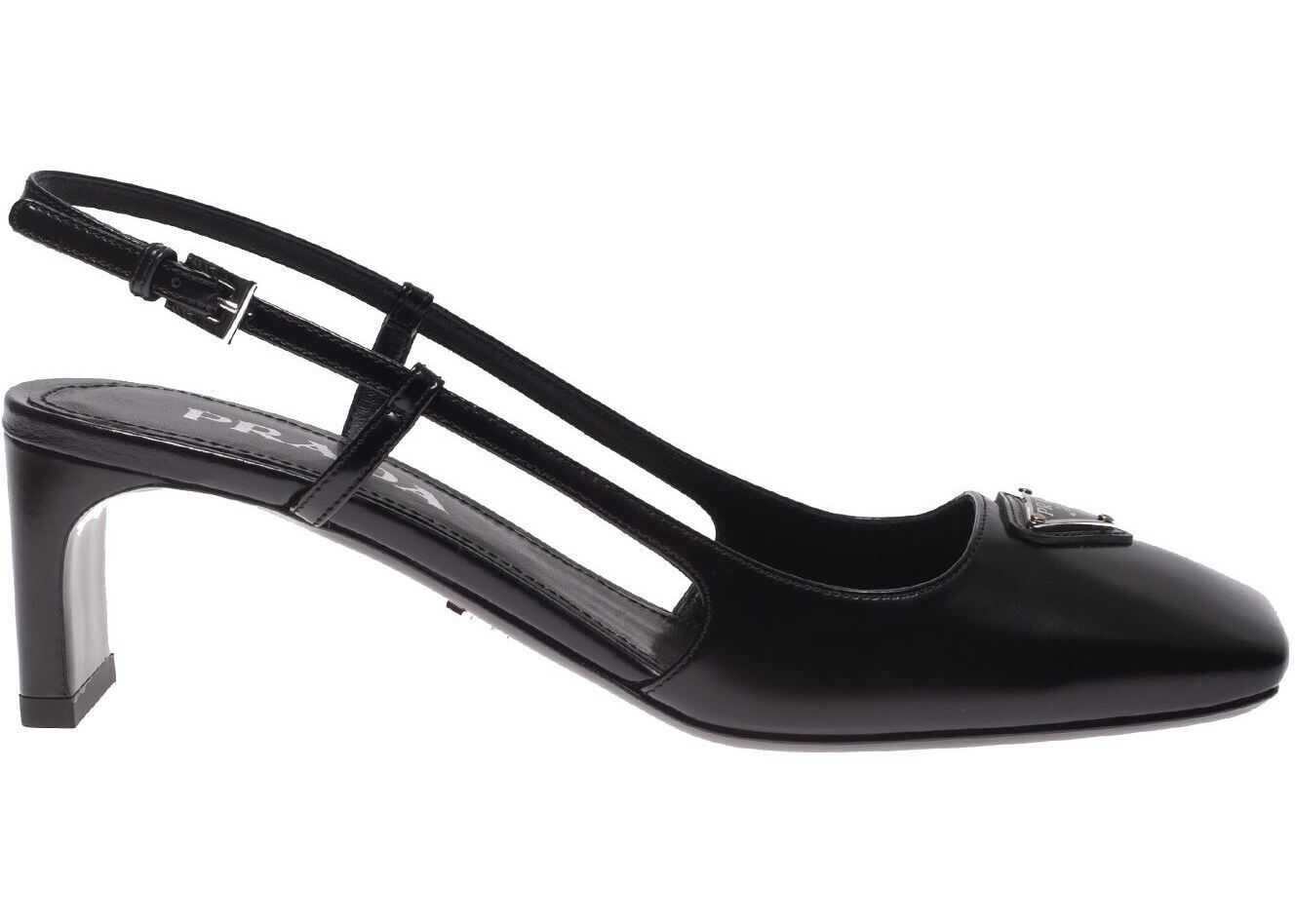 Branded Leather Slingbacks In Black