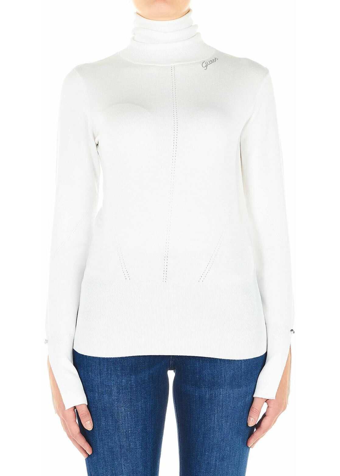 GUESS Turtleneck sweater with rhinestone logo White