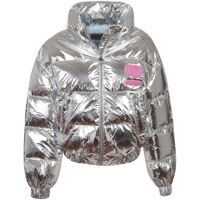 Geci de iarna Eyelike Crop Puffer Jacket In Silver Color Femei