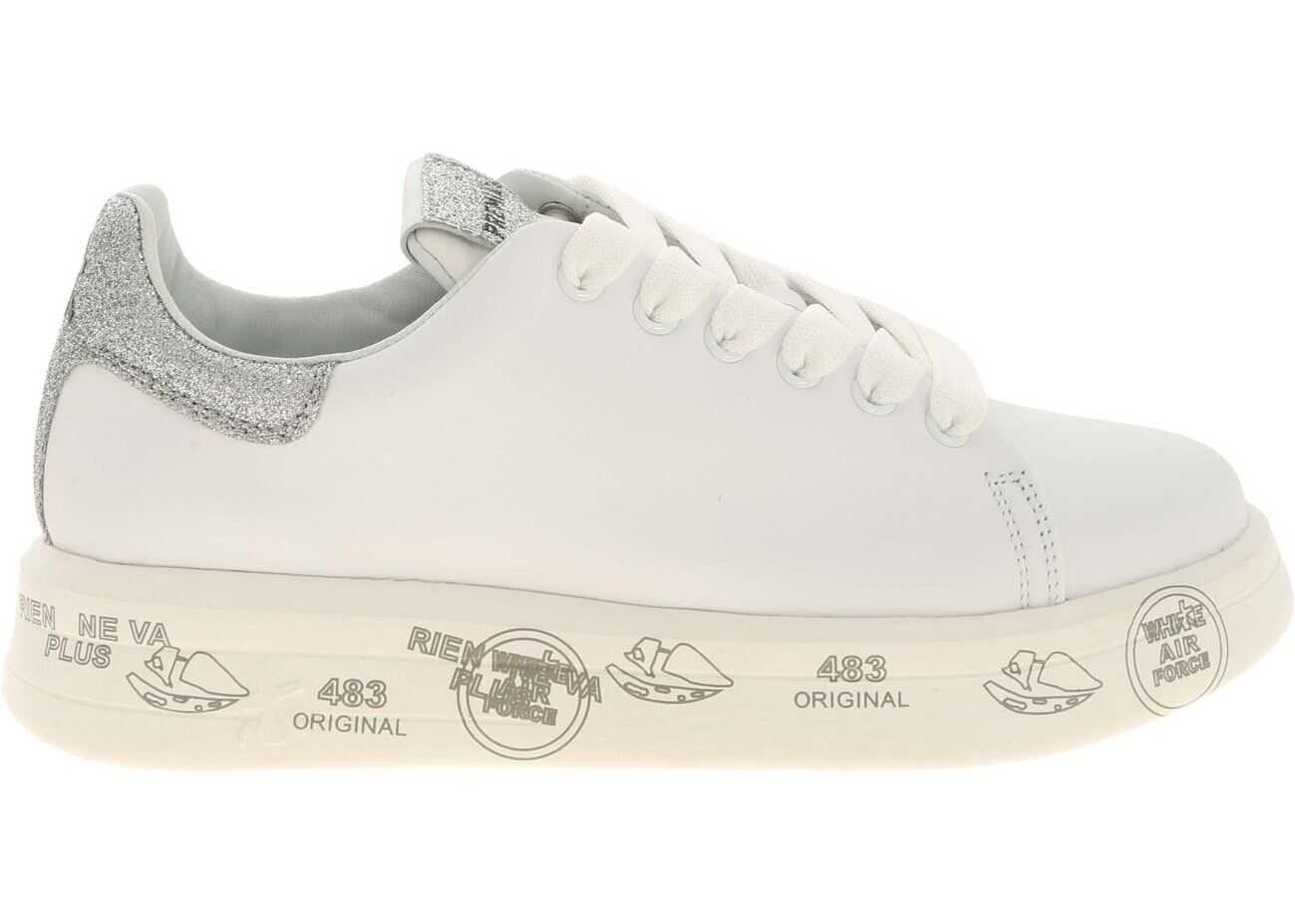 Premiata Belle White Sneakers Featuring Silver Glitter White