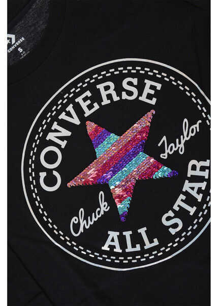 Tricouri Converse Sequined T-Shirt Black Baieti (BM 7895392) 4