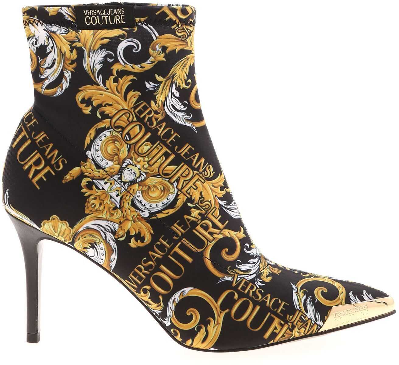 Versace Jeans Couture Logo Baroque Print Ankle Boots In Black Black